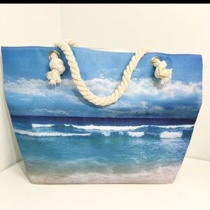 Sleepwish Trendy Extra Large Coastal Canvas Beach Tote Bag , Waterproof NEW